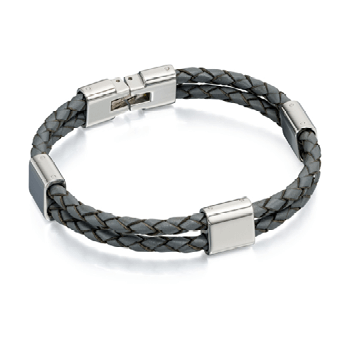 Fred Bennett Double Row Grey Leather Bracelet | Hoppers Jewellers