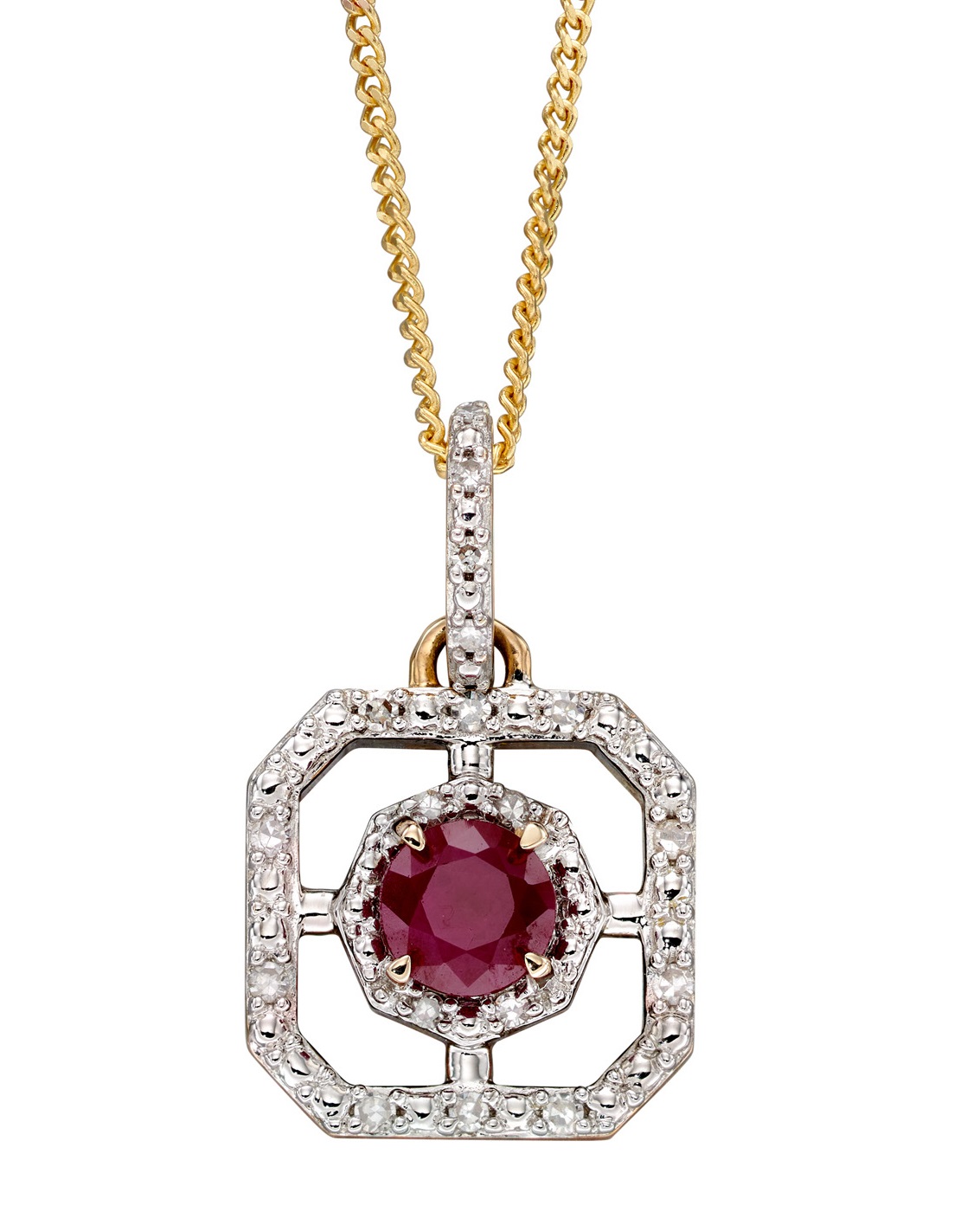 9ct Yellow Gold Ruby and Diamond Pendant Hoppers Jewellers