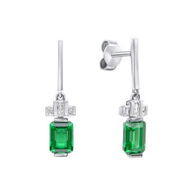 Emerald Cut Zirconia Drop Earrings - Green