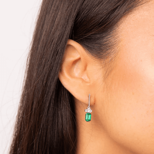 Emerald Cut Zirconia Drop Earrings - Green