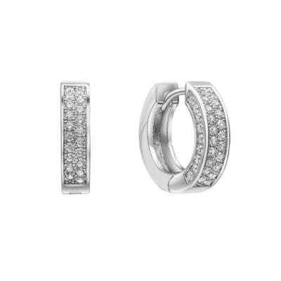 Half Pave Square Profile Hoop Earrings