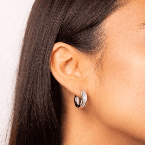 Half Pave Square Profile Hoop Earrings