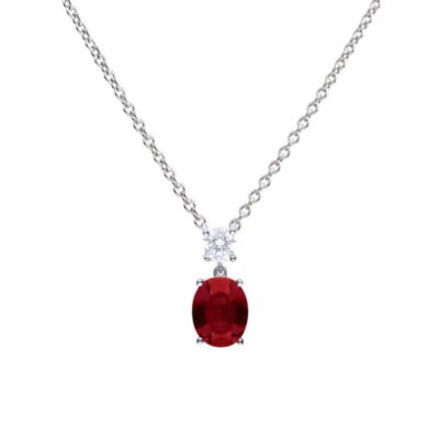 Oval Red Zirconia Drop Pendant Necklace